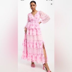 Miss Selfridge chiffon tiered maxi dress in mixed print. Worn once.